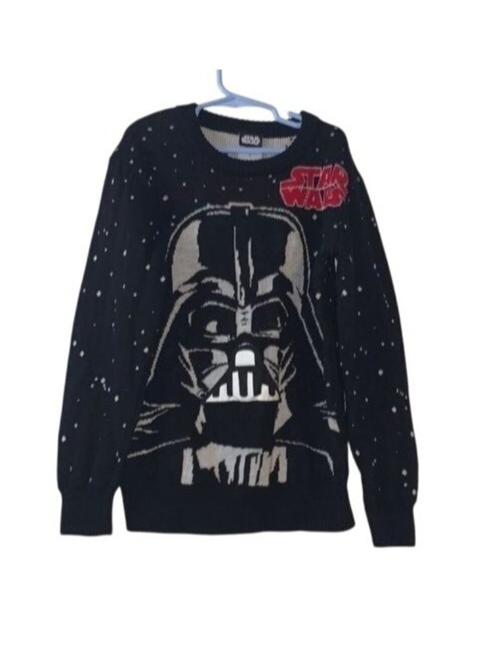 Star Wars Boys Darth Vader Graphic Knit Sweater Black White Size S Cotton Blend